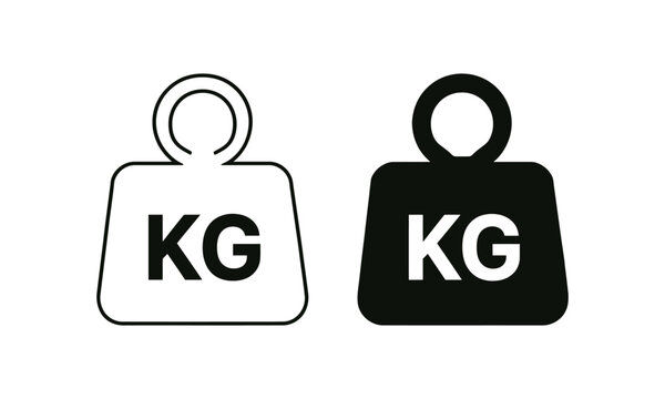 Weight icon set with kg text, outline and solid black style