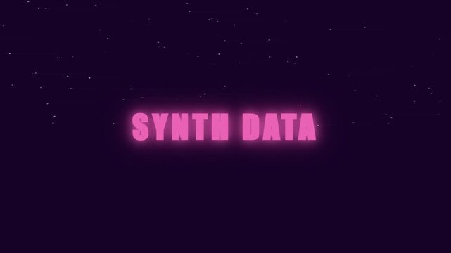 Neon synth data text with digital glitch on cosmic background