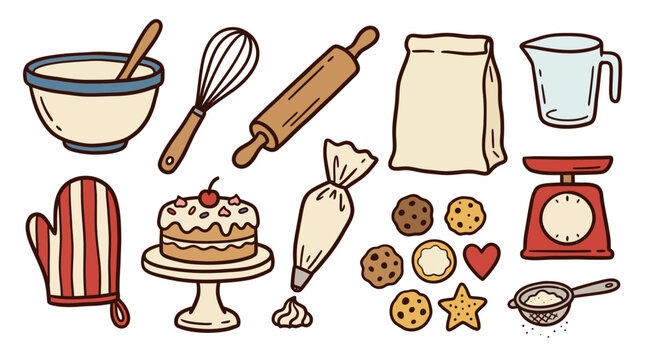 Vintage Bakery Kitchen Doodle Co&hellip; SVG vector illustration collection with premium hand drawn decorative elements, creative graphic design assets for branding, crafts, printing, digital projects and mo