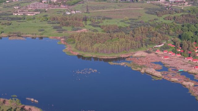 Aerial view of Lake Sevan in Sevan, Armenia.