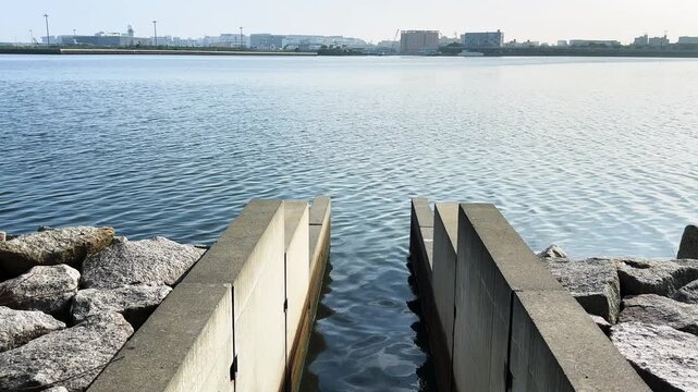 Stormwater Drainage Channel Extending Into Tokyo Bay from Keihinjima Waterfront