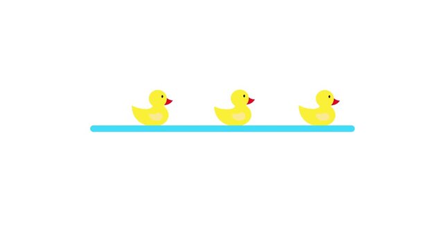 Duck animation appearing in sequence and lined up neatly; cute ducks walking along the loading bar path; transparent background; 4K video.