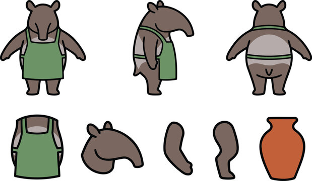 Tatapin Character Rigging Set with Model Sheet and Sprite Sheet Elements. 2d Animation Asset Design