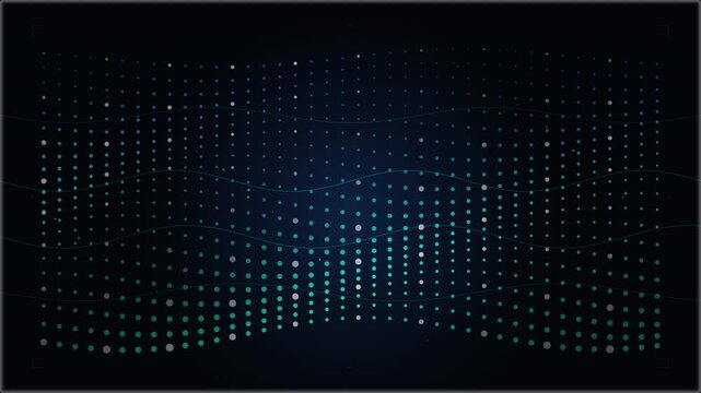 Abstract digital wave pattern of glowing blue and green squares data stream, futuristic technology background