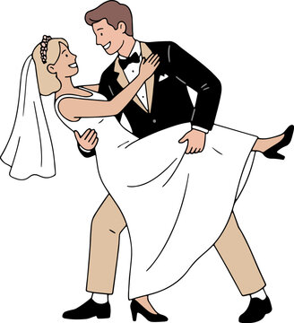 Wedding illustration, groom and bride characters, Dance time ,Wedding reception