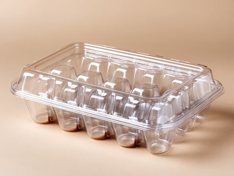 Clear plastic egg carton container, Transparent food packaging design, Grocery merchandise retail storage