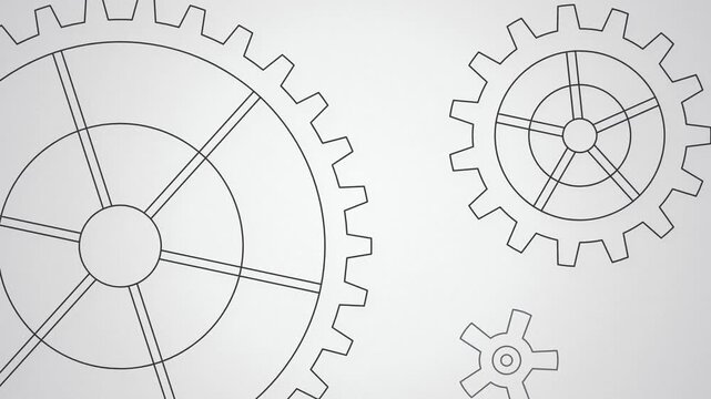 Interlocking gears rotating seamless loop line art animation