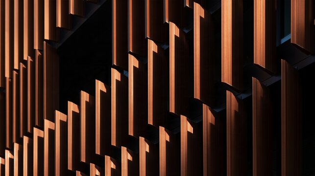 Modern Architectural Facade with Vertical Copper Louvers Pattern