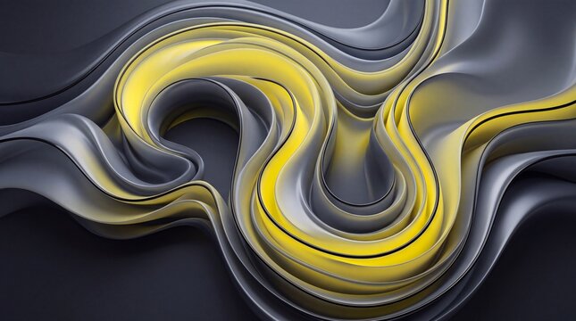 Abstract 3D Flowing Waves Background in Yellow and Grey