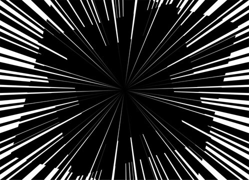 Abstract black-and-white striped vector pattern featuring lines radiating from the center of rectangular shapes. Design element. Rays. Explosion. Vector background for covers, advertising, labels, pac