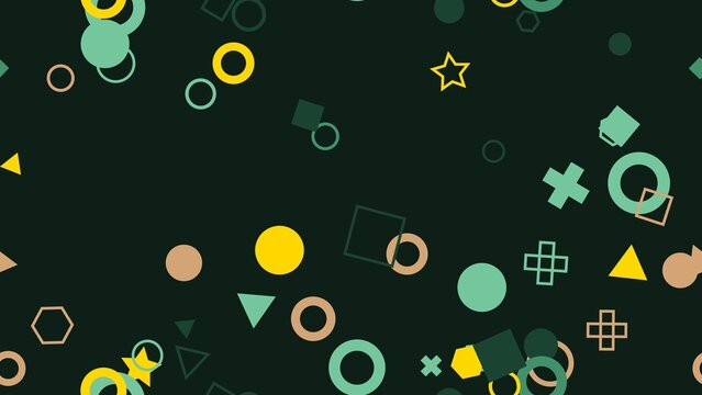 pattern geometric horizontal Abstract Geometric Shapes Pattern Seamless Background Retro Style Colorful Elements on Dark Backdrop