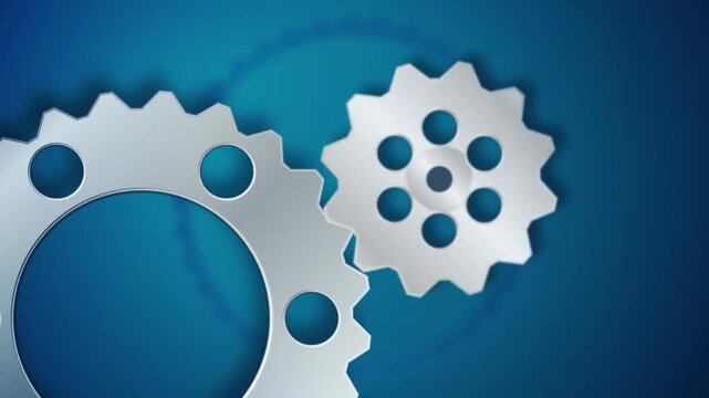 Metallic gear wheels meshing together seamless loop motion