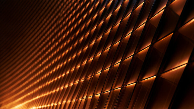 Abstract Geometric Architecture Facade with Warm Golden Lighting