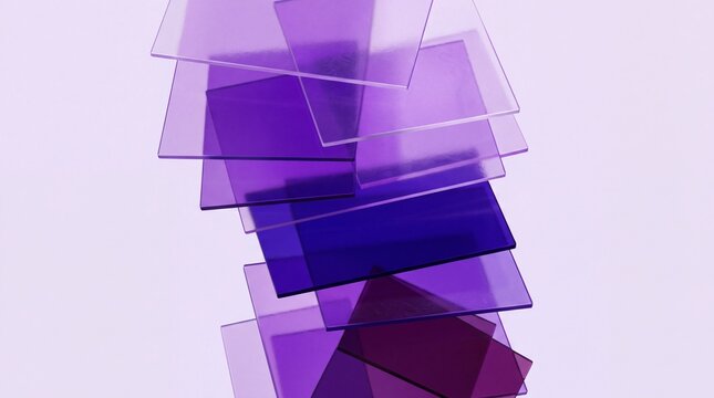Layered Translucent Purple Acrylic Glass Plates on White