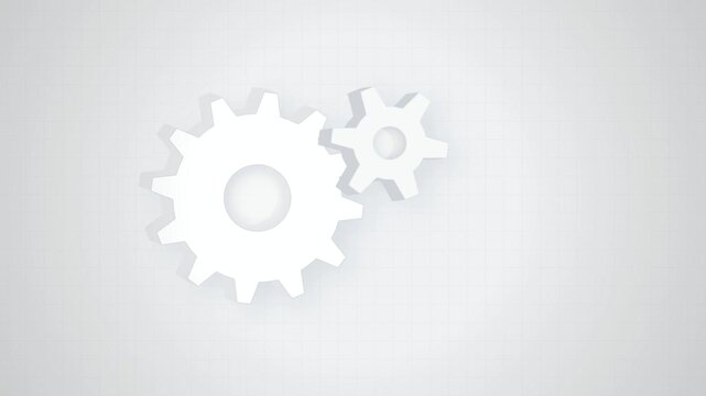 Interlocked white gears rotating seamless loop motion background