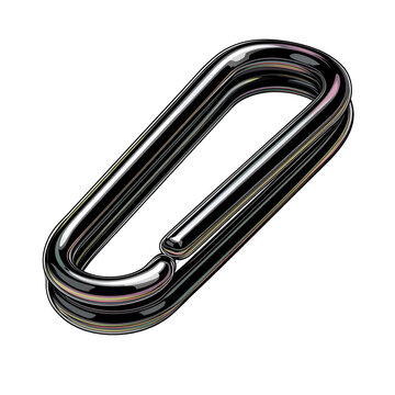 Abstract chrome oval shape with iridescent reflections on black background