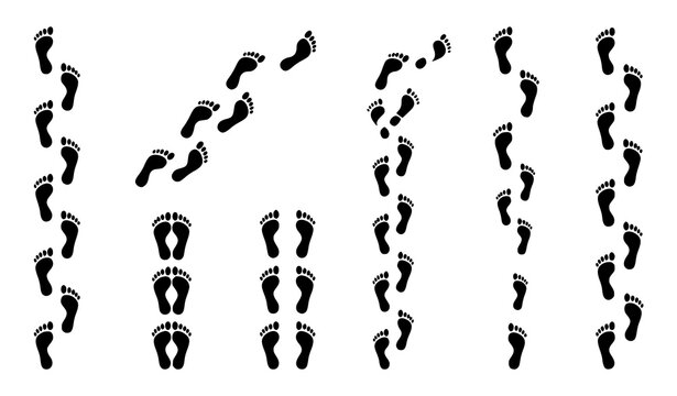 Walking human footprint trail patterns vector icon collection