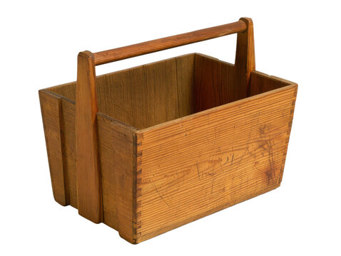 An antique pine wood box featuring traditional joinery and a weathered texture isolated against a clean white background for versatile design use