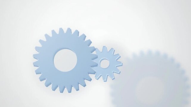 Light blue 3D gear cogs rotating seamless loop motion background