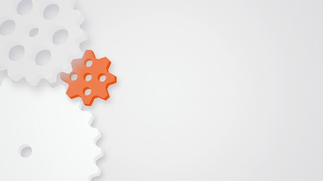 Orange and white mechanical gears rotating seamless loop background