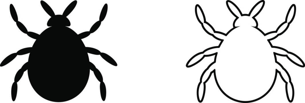 Tick and Mite Parasite Icon Set featuring Silhouette and Outline Styles for Pest Control, Biology, and Vector Design