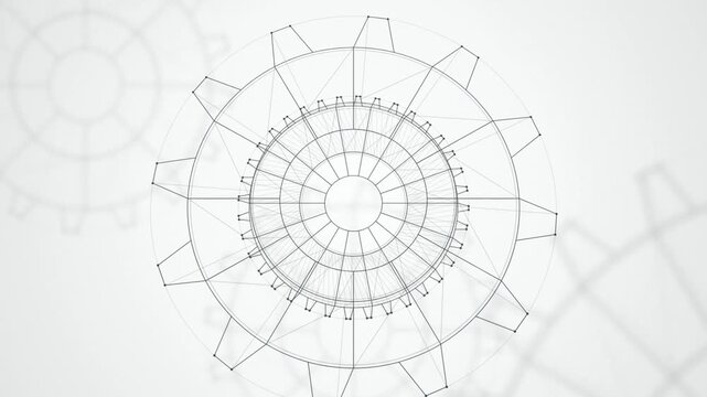 Wireframe mechanical gear blueprint seamless loop motion background