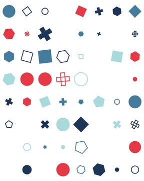 pattern grid square Seamless Pattern of Geometric Shapes and Symbols in Various Colors and Sizes on White Background