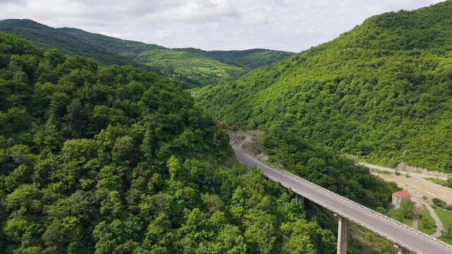 Aerial view of Georgian Military Road in Ganisi, Georgia.