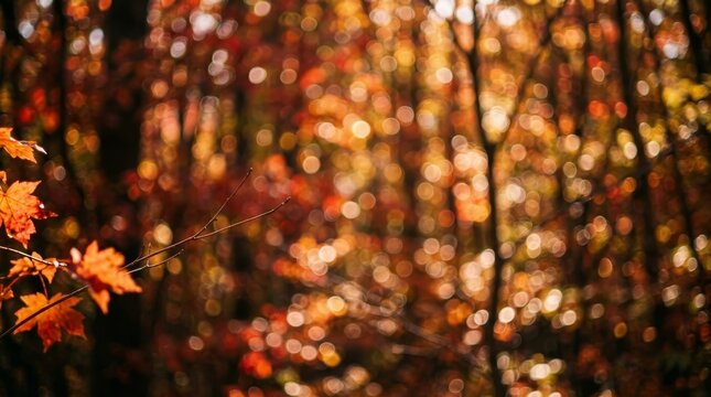 Autumn Forest Light Through Blurred Leaves.