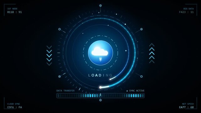 Futuristic Cloud Sync & Data Transfer Loading Screen &ndash; HUD Interface Animation