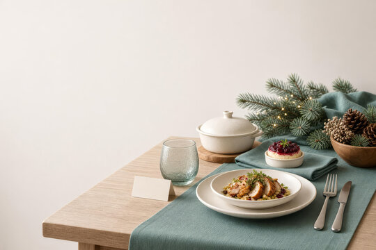 Individualized Holiday Dining Setting with Covered Meal and Dessert