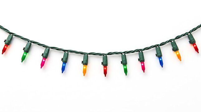 String of Colorful Christmas Lights on White fairy