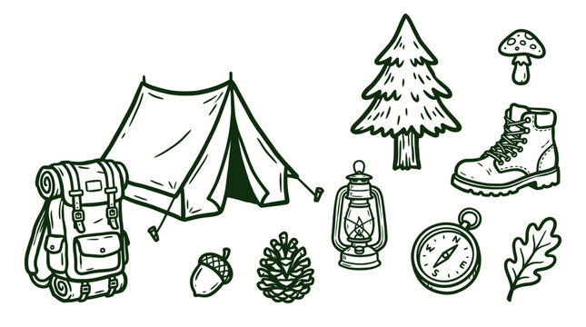 Vintage Forest Camping Nature Co&hellip; SVG vector illustration collection with premium hand drawn decorative elements, creative graphic design assets for branding, crafts, printing, digital projects and mo