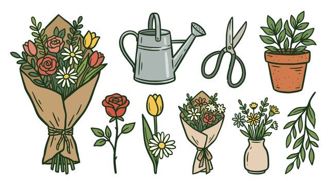 Vintage Flower Shop Doodle Colle&hellip; SVG vector illustration collection with premium hand drawn decorative elements, creative graphic design assets for branding, crafts, printing, digital projects and mo