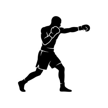 Boxer man fighting silhouette isolated on transparent background professional sports athlete boxing match activity training competition power punch graphic element.