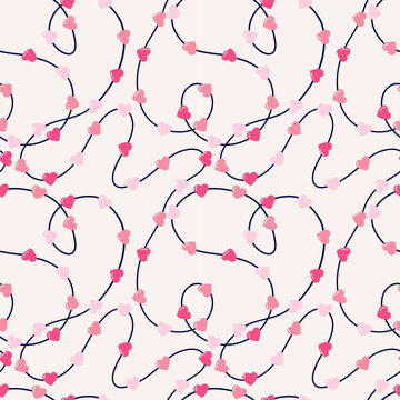Pink Heart Garland Seamless Pattern Vector
