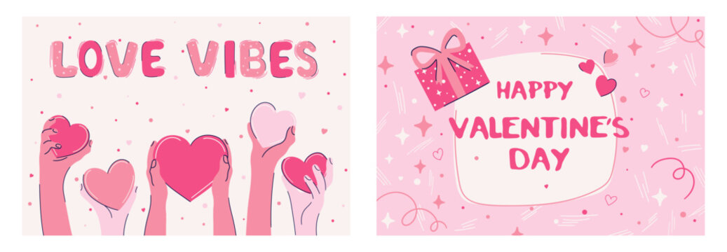 Romantic Love Vibes Vector Banner Set