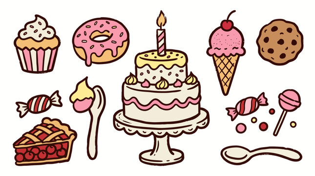 Vintage Dessert Party Doodle Col&hellip; SVG vector illustration collection with premium hand drawn decorative elements, creative graphic design assets for branding, crafts, printing, digital projects and mo