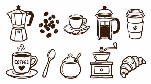 Vintage Coffee Doodle Collection SVG vector illustration collection with premium hand drawn decorative elements, creative graphic design assets for branding, crafts, printing, digital projects and mod