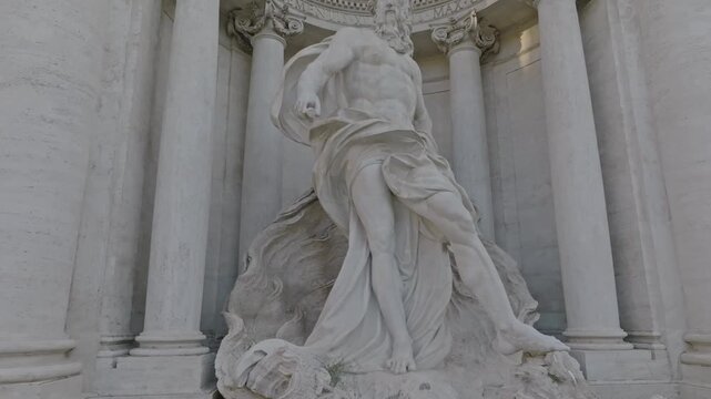 Aerial view of Trevi Fountain statue in Roma, Italy.