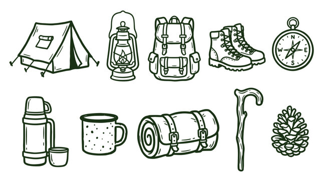 Vintage Camping Doodle Collection SVG vector illustration collection with premium hand drawn decorative elements, creative graphic design assets for branding, crafts, printing, digital projects and mo