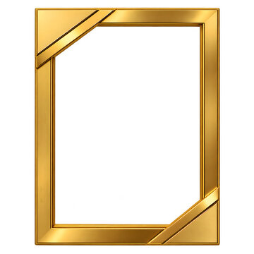 Simple Gold Picture Frame Mockup, Elegant Golden Photo Frame Isolated on White Background