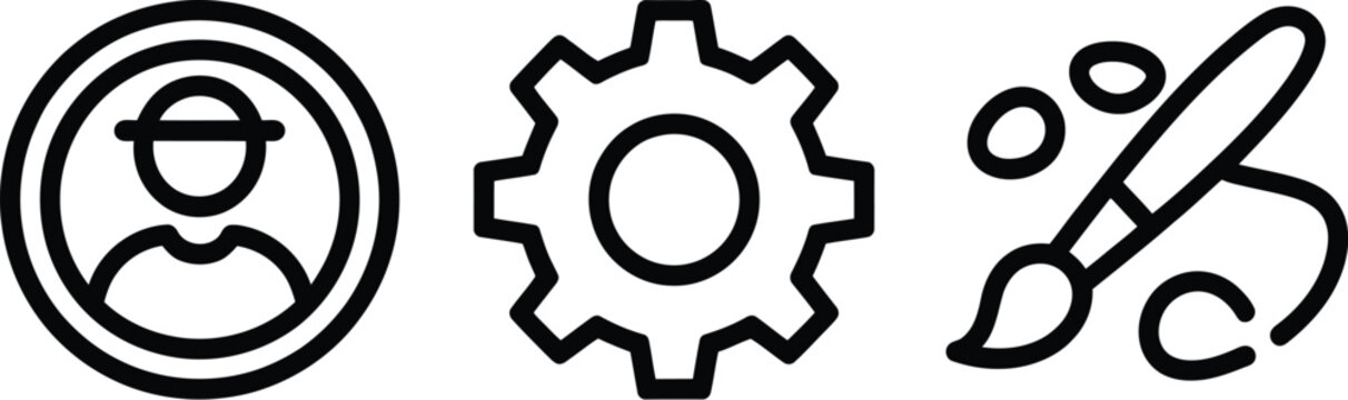 User Personalization Icons featuring Profile Settings, Gear, Art Palette, Configuration, Creative Tools, and Customization