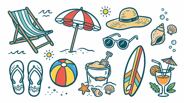 Vintage Beach Holiday Doodle Col&hellip; SVG vector illustration collection with premium hand drawn decorative elements, creative graphic design assets for branding, crafts, printing, digital projects and mo