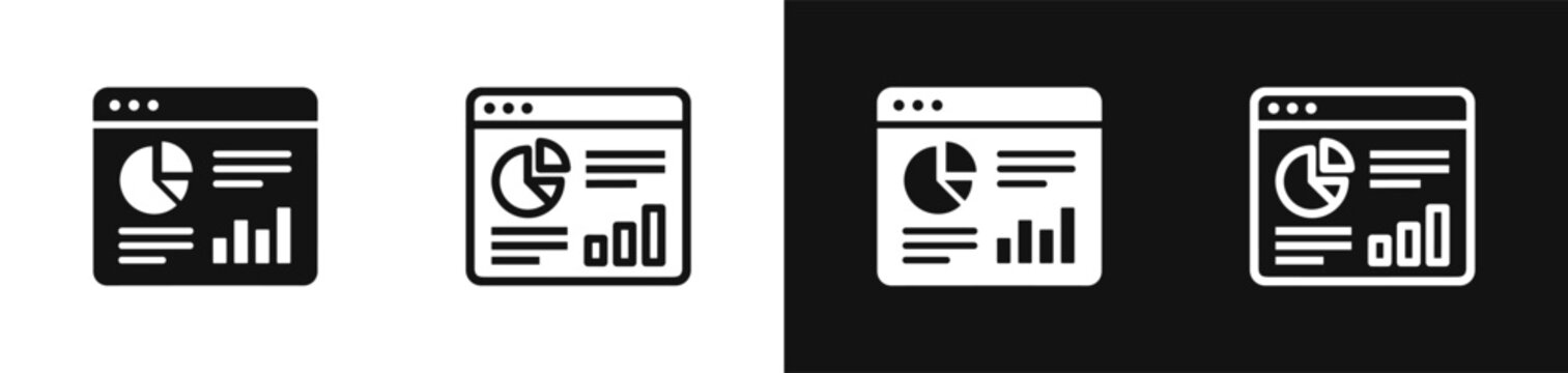 Dashboard analytics web page with charts vector icon set