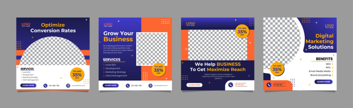 Modern Digital Marketing Business Social Media Carousel Template Pack, Editable AI file