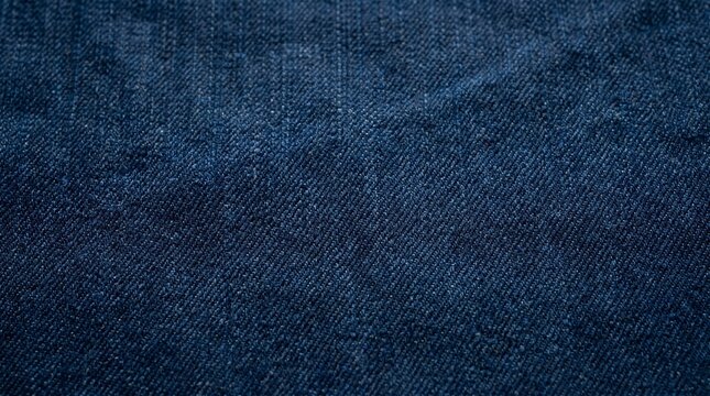 Macro texture of raw selvedge denim twill fabric in deep indigo blue