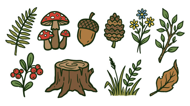 Vintage Woodland Plant Collection SVG vector illustration collection with premium hand drawn decorative elements, creative graphic design assets for branding, crafts, printing, digital projects and mo