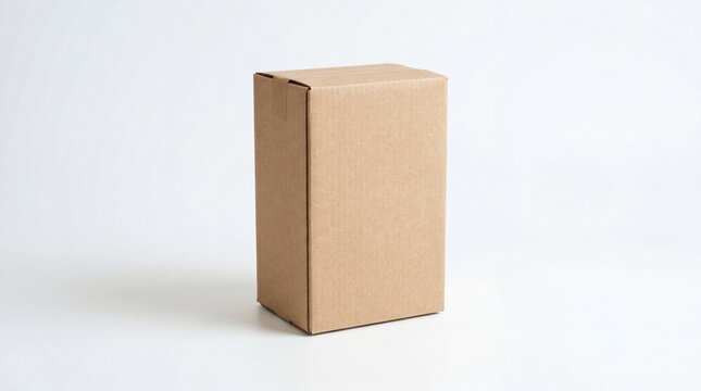Brown Cardboard Box Standing On White Background