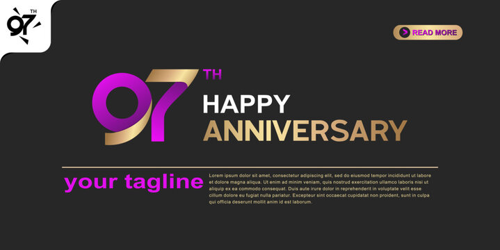 97th Happy Anniversary logo with gold and purple typography on a dark background and modern celebration design.